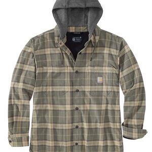Carhartt Men's Olive Plaid Hooded Shirt Jacket